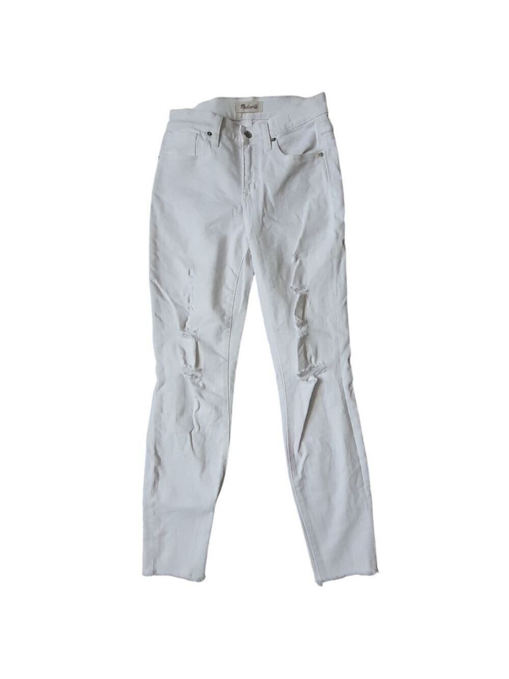 Madewell 9" High Rise Skinny Crop Jeans Ripped Frayed White 26 - Flaw Pink Stain